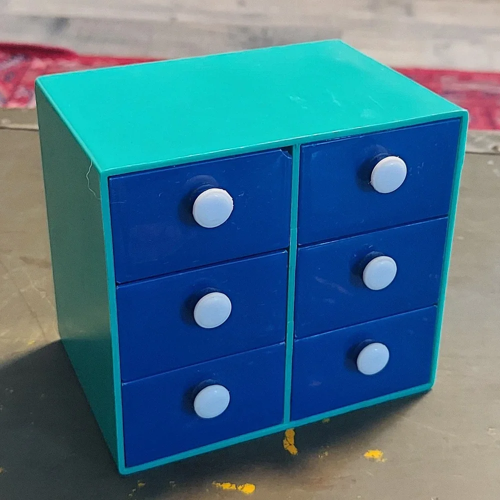 Mini Plastic 6 Drawer Storage Chest Teal Blue Desktop Organizer Trinket Box